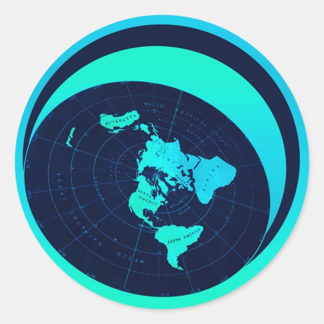 Sticker Rond Carte de la Terre plate (projection Azimuthal équi (Devant)