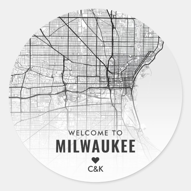 Sticker Rond Carte de la ville de Milwaukee, Minnesota | Bienve (Devant)
