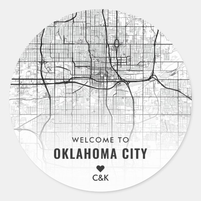 Sticker Rond Carte de la ville d'Oklahoma | Bienvenue Mariage (Devant)