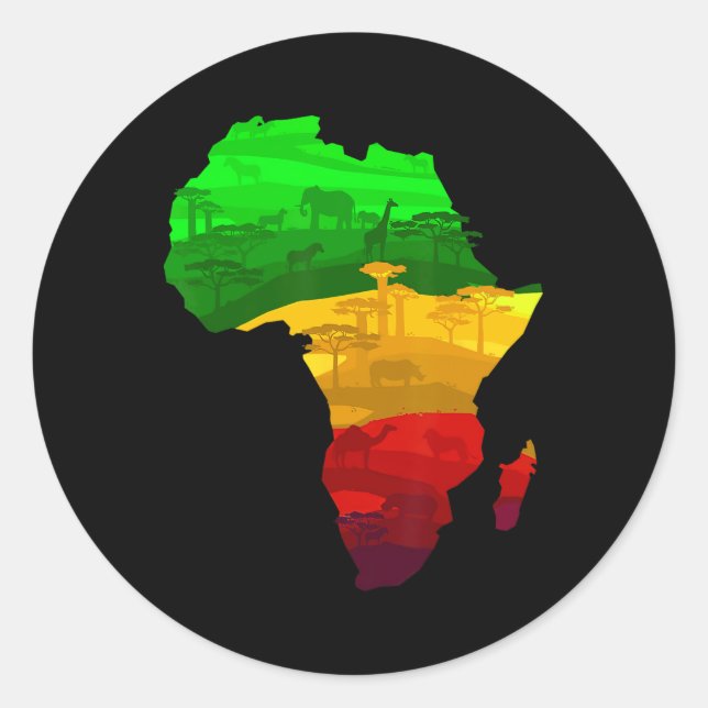 Sticker Rond Carte de l'Afrique Vert Jaune Rouge Fière Africain (Devant)