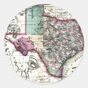 Sticker Rond Carte de l'ancien Texas de 1866