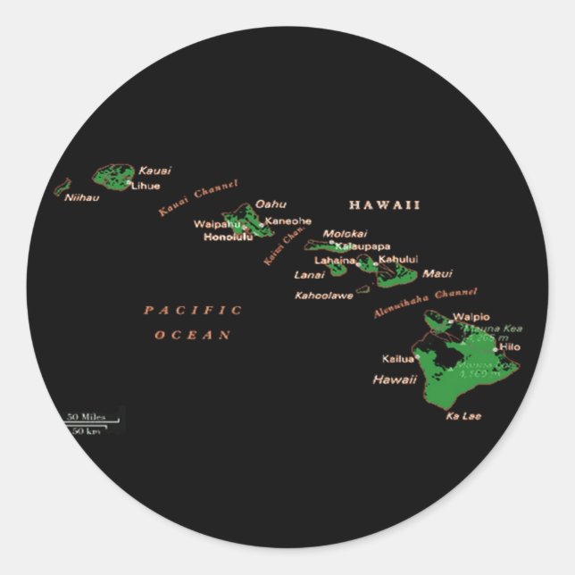 Sticker Rond Carte de l'île d'Hawaii (Devant)
