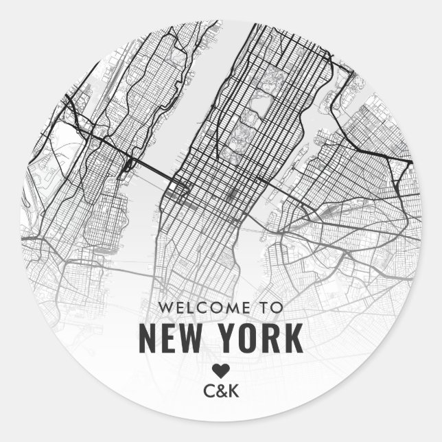 Sticker Rond Carte de New York | Bienvenue Mariage (Devant)