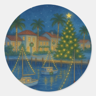 Sticker Rond Carte de Noël Coastal Tropics