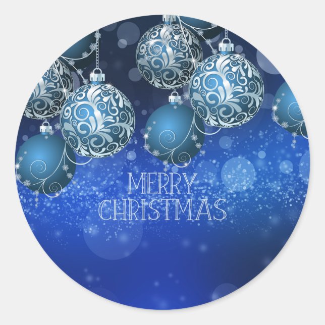 Sticker Rond Carte de Noël Vintage Blue Flat (Personnaliser) (Devant)