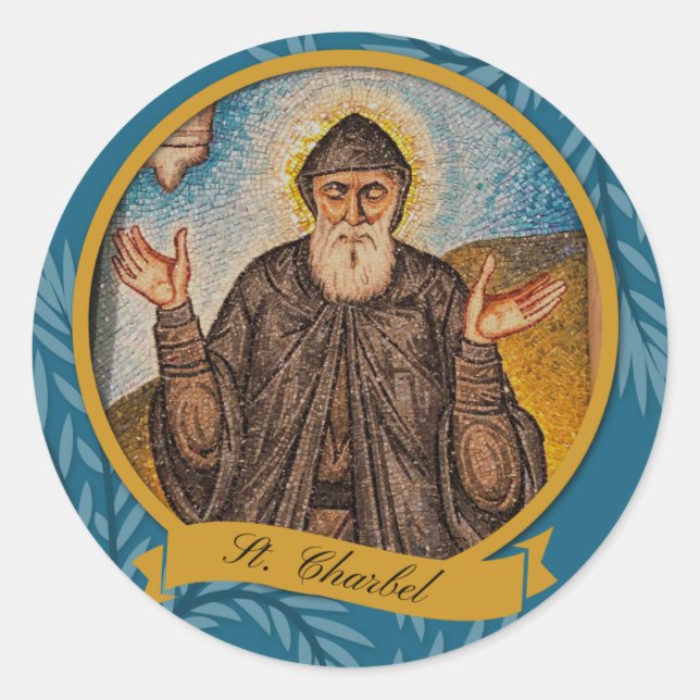 Sticker Rond Carte de prière catholique St. Charbel Sharbel (Devant)
