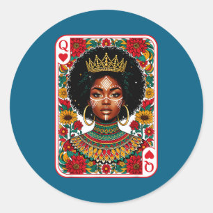 Sticker Rond carte de reine africaine melanine fierté noire blm