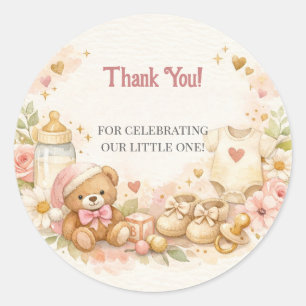 Sticker Rond Carte de Remerciement pour Baby Shower Design Ou