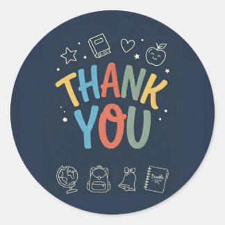Sticker Rond Carte de Remerciement pour Enseignant "MERCI" Navy
