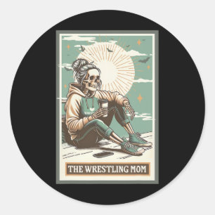 Sticker Rond Carte de tarot de maman de catch rétro Skeleton Ma