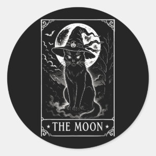 Sticker Rond Carte de tarot Lune croissante et chapeau de sorci
