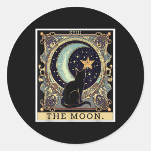 Sticker Rond Carte de Tarot Lune Vintage Chat Noir Femme
