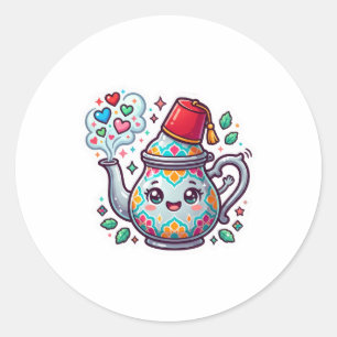 Sticker Rond Carte de théière marocaine Kawaii