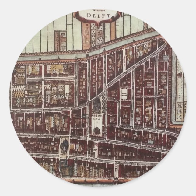 Sticker Rond Carte de ville de Delft 1649 (Devant)