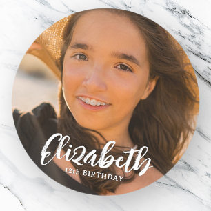 Sticker Rond Carte de vœux d'anniversaire avec photo et écritur