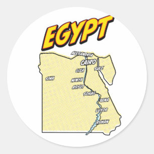 Sticker Rond Carte d'Égypte illustrée Pop Art