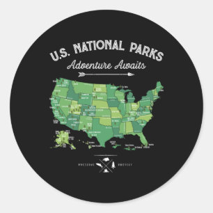 Sticker Rond Carte des 63 parcs nationaux Parc américain Rétro 