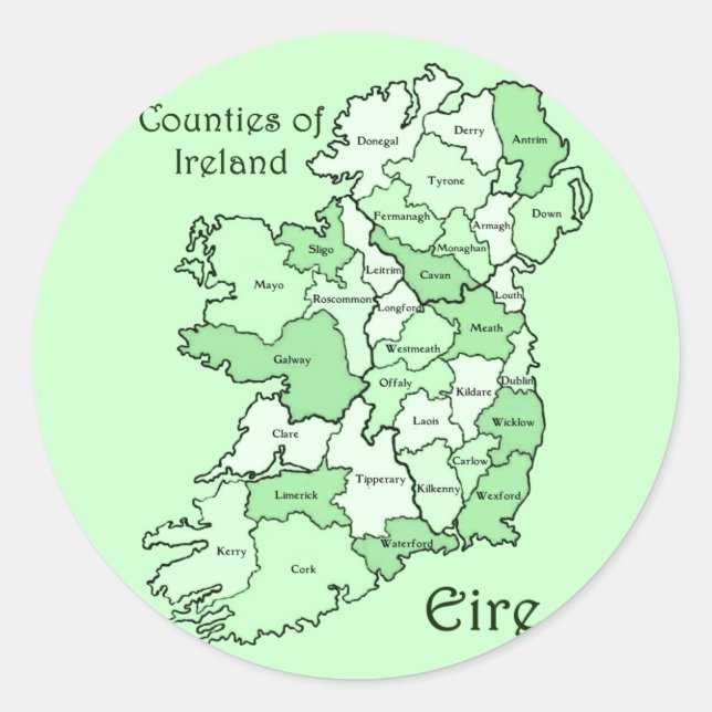 Sticker Rond Carte des comtés d'Irlande (Devant)