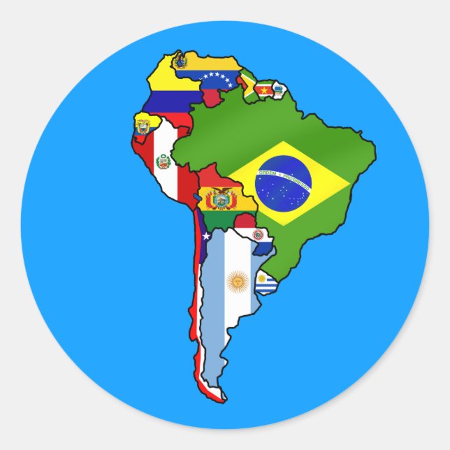 Sticker Rond Carte des drapeaux sud-américains (Devant)
