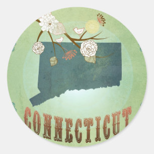 Sticker Rond Carte d'état du Connecticut - vert