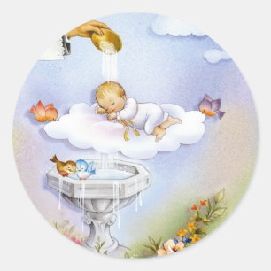 Sticker Rond Carte d'invitation de baptême de baptême de béb