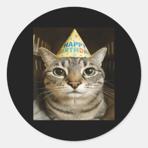 Sticker Rond Carte drôle de chat mignon pour l'anniversaire des