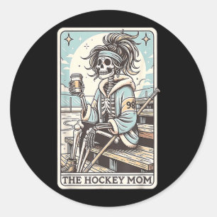 Sticker Rond Carte drôle de squelette de mère de hockey