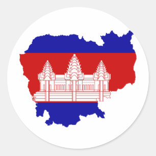 Sticker Rond Carte du drapeau cambodgien KH