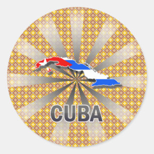 Sticker Rond Carte du drapeau cubain 2.0