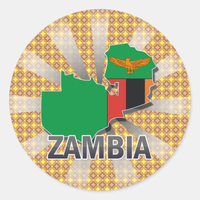 Sticker Rond Carte du drapeau de la Zambie 2.0 (Devant)