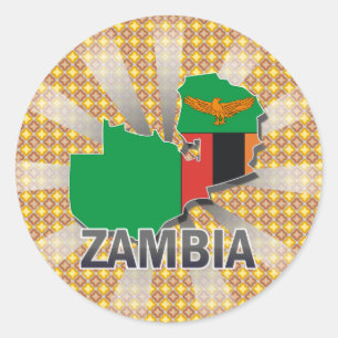 Sticker Rond Carte du drapeau de la Zambie 2.0