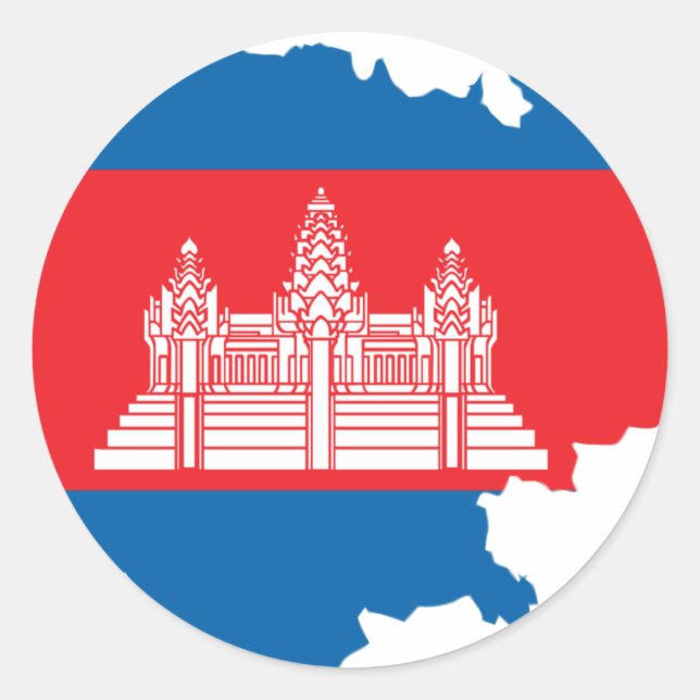 Sticker Rond Carte du drapeau du Cambodge (Devant)