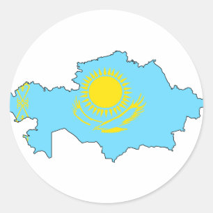 Sticker Rond Carte du drapeau du Kazakhstan
