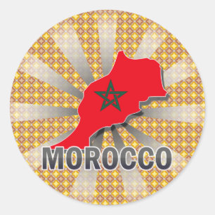 Sticker Rond Carte du drapeau du Maroc 2.0