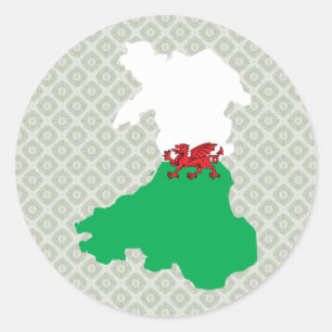 Sticker Rond Carte du drapeau gallois pleine taille