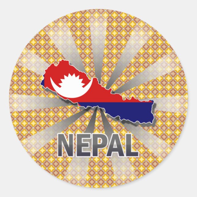 Sticker Rond Carte du drapeau népalais 2.0 (Devant)