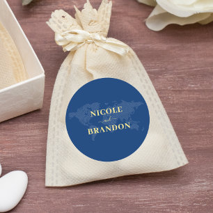 Sticker Rond Carte du monde bleu Destination Mariage