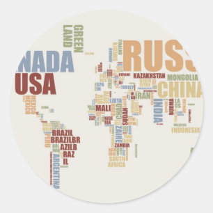 Sticker Rond Carte du monde dans les mots