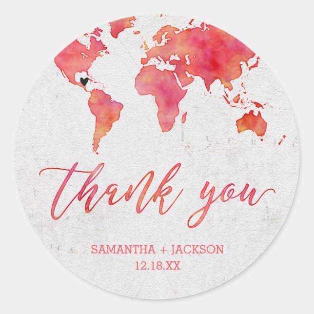 Sticker Rond Carte du monde d'aquarelle Mariage de monogramme d (Devant)