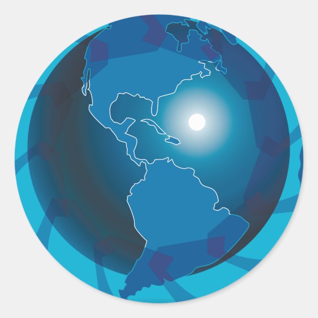 Sticker Rond Carte du monde Globe Bleu Moderne (Devant)