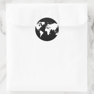 Sticker Rond carte du monde noir/blanc