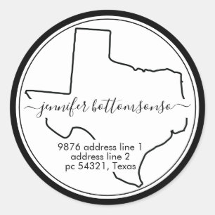 Sticker Rond Carte du Texas simple adresse de retour à domicile