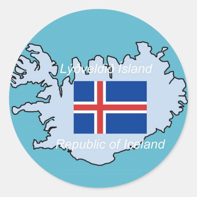 Sticker Rond Carte et drapeau de la République d'Islande (Devant)