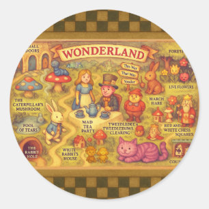 Sticker Rond Carte Fantaisiste des Aventures d'Alice au Pays de