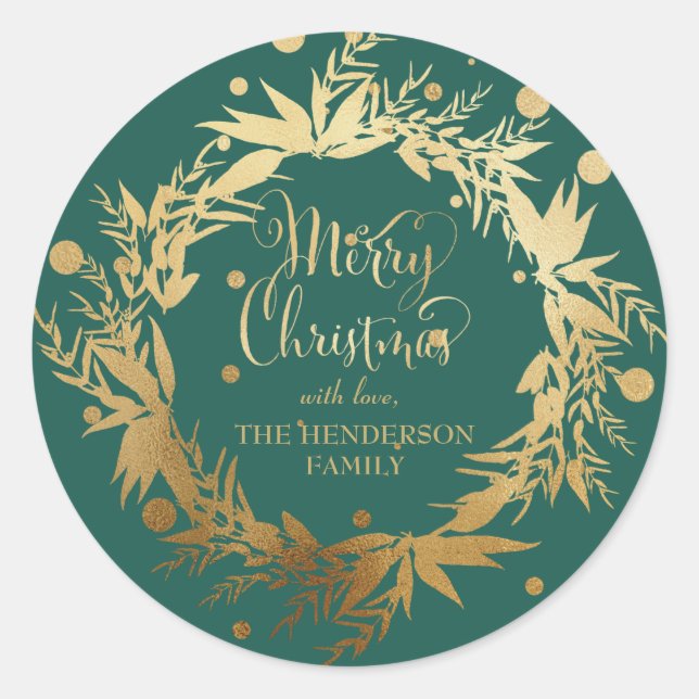 Sticker Rond Carte Gold Turquoise Vert Noël Eucalyptus Wreath (Devant)
