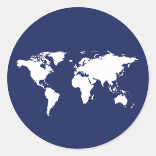 Sticker Rond carte graphique du monde blanc sur bleu