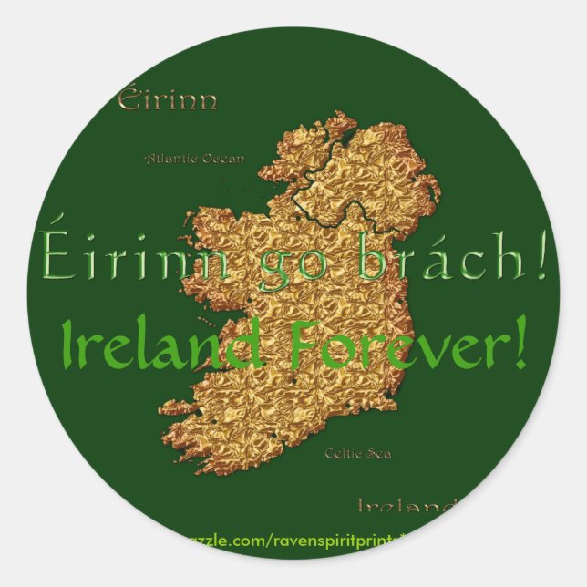 Sticker Rond CARTE IRLANDAISE CADEAUX ~ Eirinn go brach! (Devant)