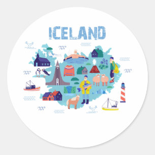 Sticker Rond Carte Islande
