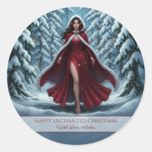 Sticker Rond Carte magnétique représentant un elfe de Noël en r