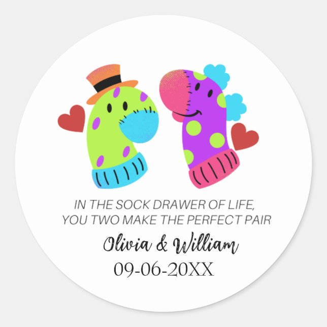 Sticker Rond Carte Mariage amusante, Carte Couples, Fiançailles (Devant)